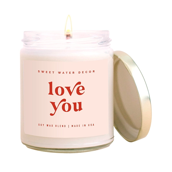 爱你的大豆蜡烛-透明罐-粉红色和红色-9盎司